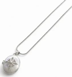 Cadena de acero quirurgico con dije relicario blanco con perla 40cm + 5cm